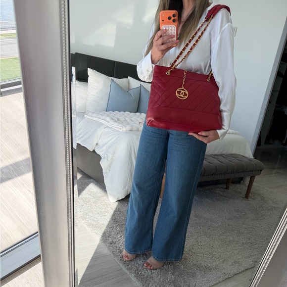 Handbags - Chanel Red Quilted Chain Tote Bag with Gold Harware